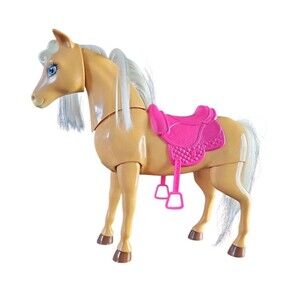 Barbie Tan Horse With Pink Saddle / Pink Foot Straps Elastic Neck